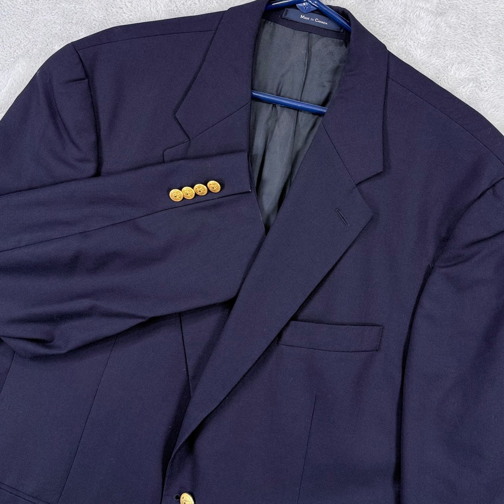 Chaps Ralph Lauren Wool Blazer Mens 44R Navy Blue Gold Button Vintage Sport Coat